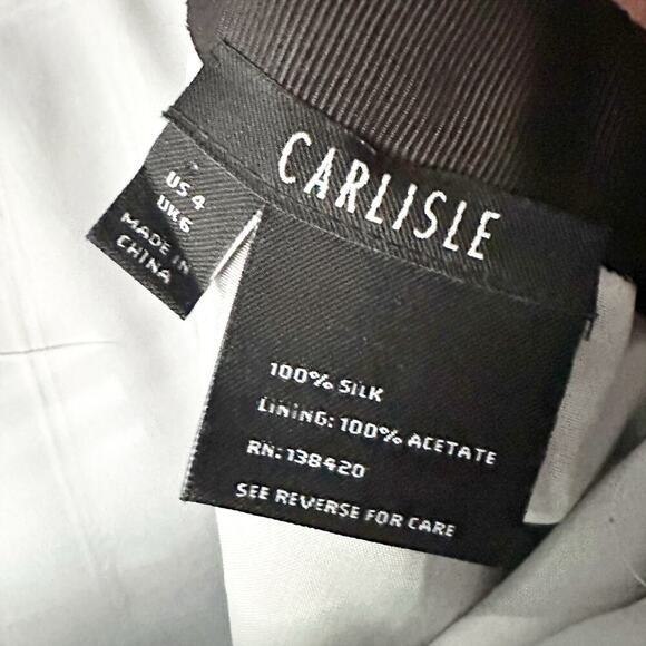 Carlisle 100% Silk Pleated Skirt Women's Size 4 Black & Blue watercolor stripe - Picture 5 of 7